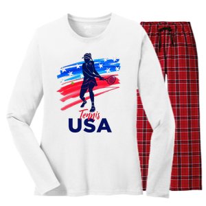 Usa Tennis Support Tennis Lover Women's Long Sleeve Flannel Pajama Set 