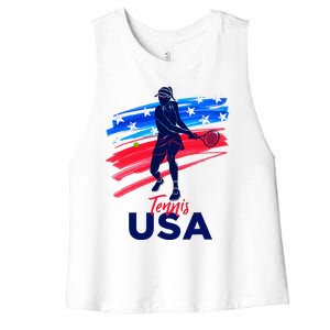 Usa Tennis Support Tennis Lover Women's Racerback Cropped Tank