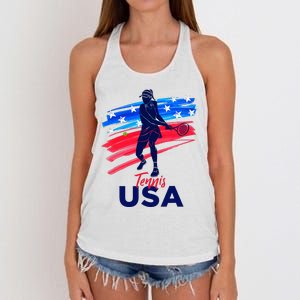 Usa Tennis Support Tennis Lover Women's Knotted Racerback Tank