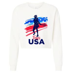 Usa Tennis Support Tennis Lover Cropped Pullover Crew