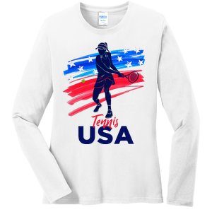 Usa Tennis Support Tennis Lover Ladies Long Sleeve Shirt