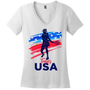 Usa Tennis Support Tennis Lover Women's V-Neck T-Shirt