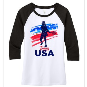 Usa Tennis Support Tennis Lover Women's Tri-Blend 3/4-Sleeve Raglan Shirt