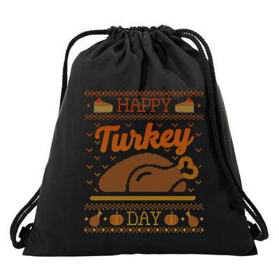 Ugly Thanksgiving Sweater Funny Happy Turkey Day Gift Drawstring Bag