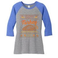 Ugly Thanksgiving Sweater Funny Happy Turkey Day Gift Women's Tri-Blend 3/4-Sleeve Raglan Shirt