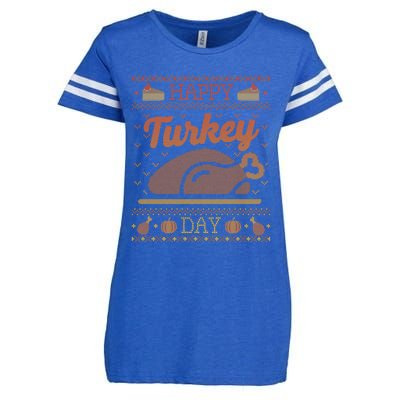 Ugly Thanksgiving Sweater Funny Happy Turkey Day Gift Enza Ladies Jersey Football T-Shirt