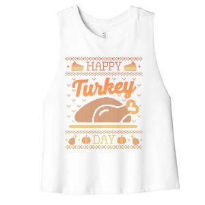 Ugly Thanksgiving Sweater Funny Happy Turkey Day Gift Women's Racerback Cropped Tank