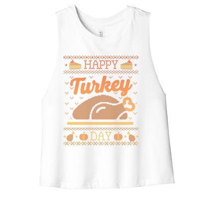 Ugly Thanksgiving Sweater Funny Happy Turkey Day Gift Women's Racerback Cropped Tank