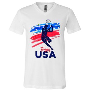 Usa Tennis Support The T.E.A.M. U.S.A Tennis Lover V-Neck T-Shirt