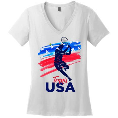 Usa Tennis Support The T.E.A.M. U.S.A Tennis Lover Women's V-Neck T-Shirt