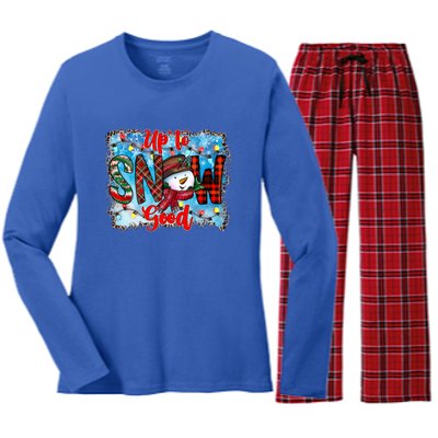 Up To Snow Good Christmas Holiday Season Cute Gift Women's Long Sleeve Flannel Pajama Set 