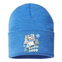 Up To Snow Good Cute Vintage Christmas Season Design Gift Sustainable Knit Beanie