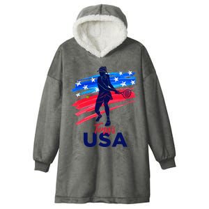 Usa Tennis Support The Team U.S.A Tennis Lover Hooded Wearable Blanket