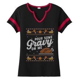 Ugly Thanksgiving Sweater Funny Pour Gravy on Me Sweatshirt Ladies Halftime Notch Neck Tee