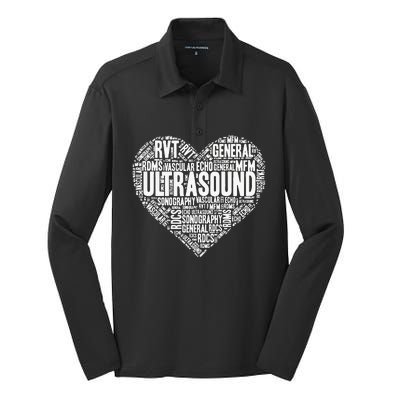 Ultrasound Tech Sonographer Radiology Sonography Heart 2 Silk Touch Performance Long Sleeve Polo