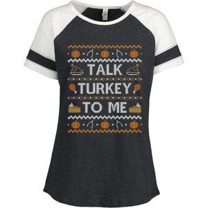 Ugly Thanksgiving Sweater Funny Talk Turkey To Me Enza Ladies Jersey Colorblock Tee