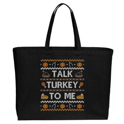 Ugly Thanksgiving Sweater Funny Talk Turkey To Me Cotton Canvas Jumbo Tote