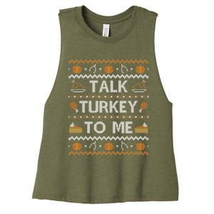 Ugly Thanksgiving Sweater Funny Talk Turkey To Me Women's Racerback Cropped Tank