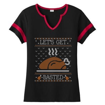 Ugly Thanksgiving Sweater Funny Lets Get Basted Sweatshirt Ladies Halftime Notch Neck Tee