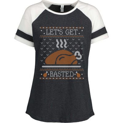 Ugly Thanksgiving Sweater Funny Lets Get Basted Sweatshirt Enza Ladies Jersey Colorblock Tee