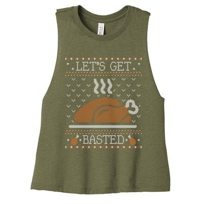 Ugly Thanksgiving Sweater Funny Lets Get Basted Sweatshirt Women's Racerback Cropped Tank