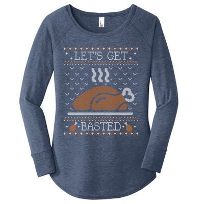 Ugly Thanksgiving Sweater Funny Lets Get Basted Sweatshirt Women's Perfect Tri Tunic Long Sleeve Shirt