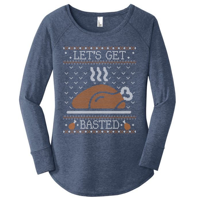 Ugly Thanksgiving Sweater Funny Lets Get Basted Sweatshirt Women's Perfect Tri Tunic Long Sleeve Shirt