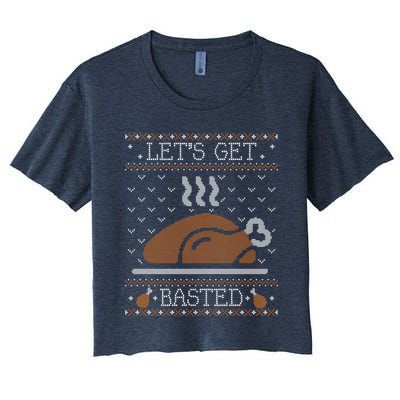 Ugly Thanksgiving Sweater Funny Lets Get Basted Sweatshirt Women's Crop Top Tee