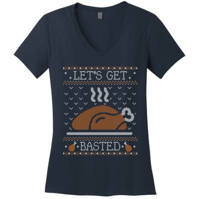 Ugly Thanksgiving Sweater Funny Lets Get Basted Sweatshirt Women's V-Neck T-Shirt