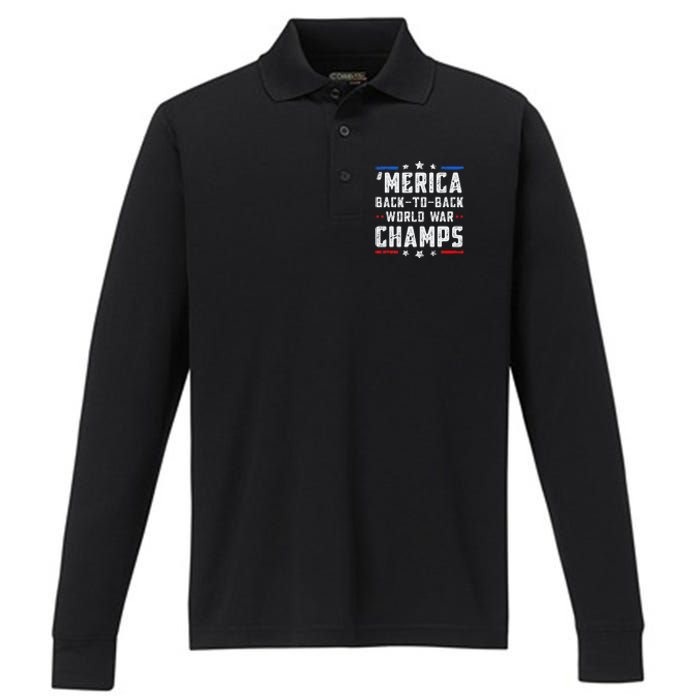 Undefeated Two Time World War Champs Patriotic Performance Long Sleeve Polo