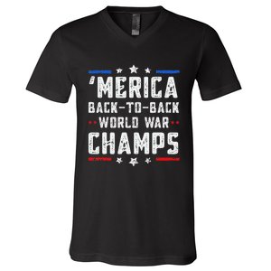 Undefeated Two Time World War Champs Patriotic V-Neck T-Shirt