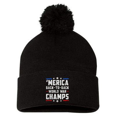 Undefeated Two Time World War Champs Patriotic Pom Pom 12in Knit Beanie