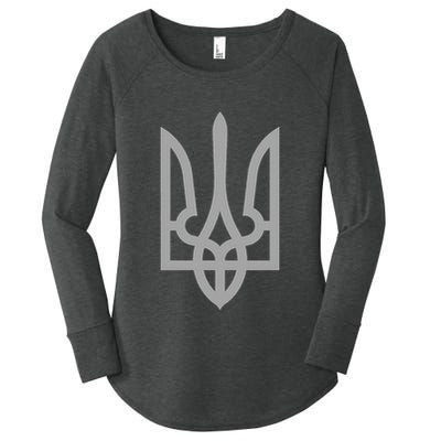 Ukraine Trident Tryzub Symbol Crest Ukrainian Logo Shield Women's Perfect Tri Tunic Long Sleeve Shirt