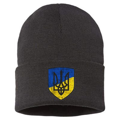 Ukraine Trident Tryzub Symbol Crest Ukrainian Logo Shield Sustainable Knit Beanie