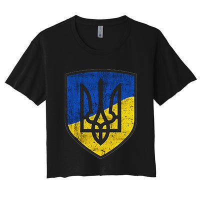 Ukraine Trident Tryzub Symbol Crest Ukrainian Logo Shield Crop Top