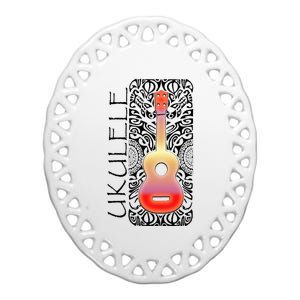 Ukulele Tattoo Tribal Pattern Hawaiian Music Ceramic Oval Ornament