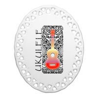 Ukulele Tattoo Tribal Pattern Hawaiian Music Ceramic Oval Ornament