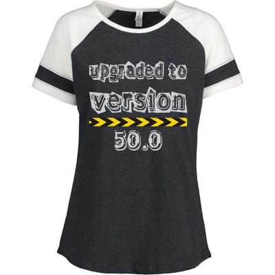 Upgraded To Version 50.0 50th Birthday Enza Ladies Jersey Colorblock Tee