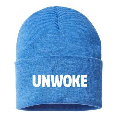 Unwoke The Woke Funny Gift Sustainable Knit Beanie