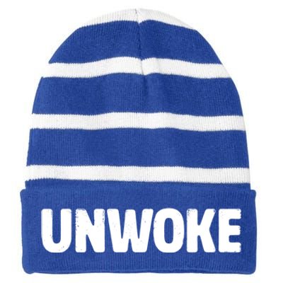 Unwoke The Woke Funny Gift Striped Beanie with Solid Band