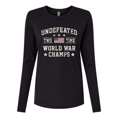 Undefeated Twotime World War Champs Usa Womens Cotton Relaxed Long Sleeve T-Shirt