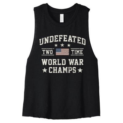 Undefeated Twotime World War Champs Usa Women's Racerback Cropped Tank