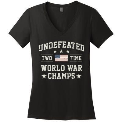 Undefeated Twotime World War Champs Usa Women's V-Neck T-Shirt