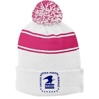 USPS US Air Mail Seal Stripe Pom Pom Beanie