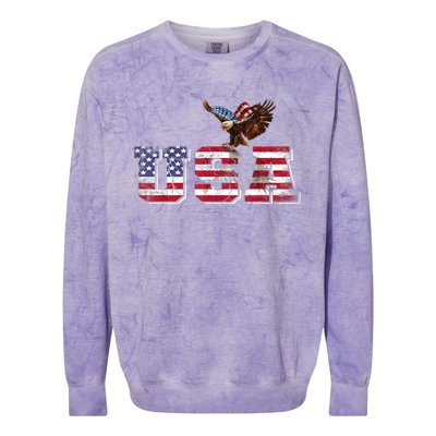 USA US American Flag Patriotic 4th Of July Bald Eagle Merica Colorblast Crewneck Sweatshirt