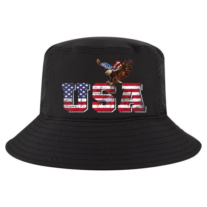 USA US American Flag Patriotic 4th Of July Bald Eagle Merica Cool Comfort Performance Bucket Hat