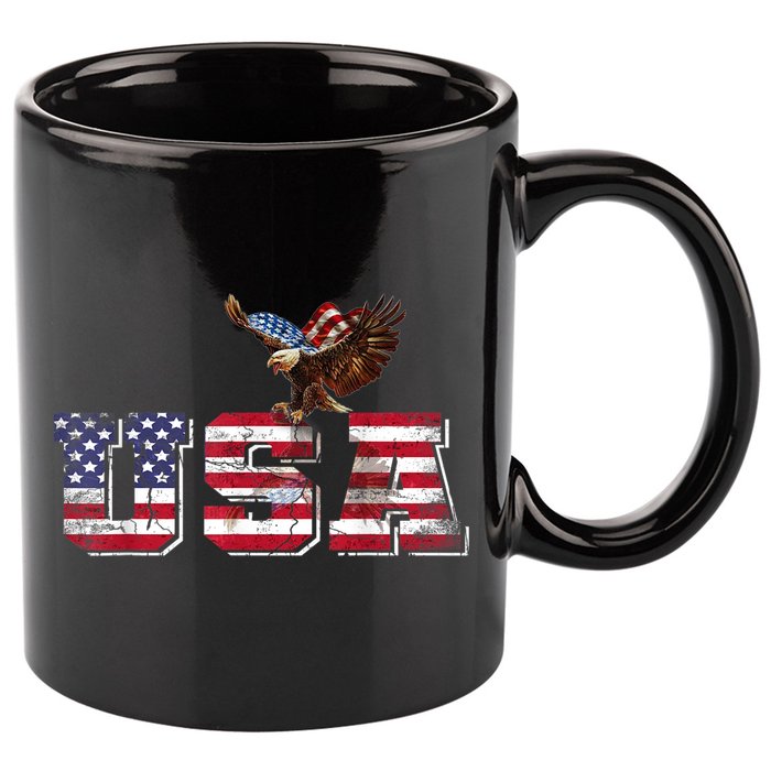 USA US American Flag Patriotic 4th Of July Bald Eagle Merica 11oz C Handle Ceramic Mug