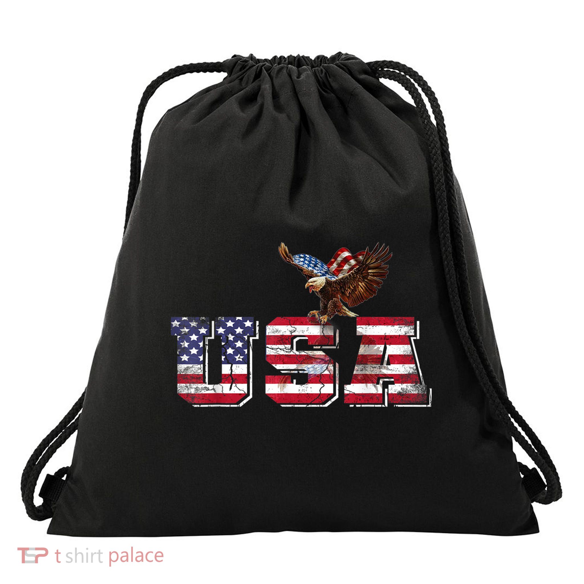 USA US American Flag Patriotic 4th Of July Bald Eagle Merica Drawstring Bag