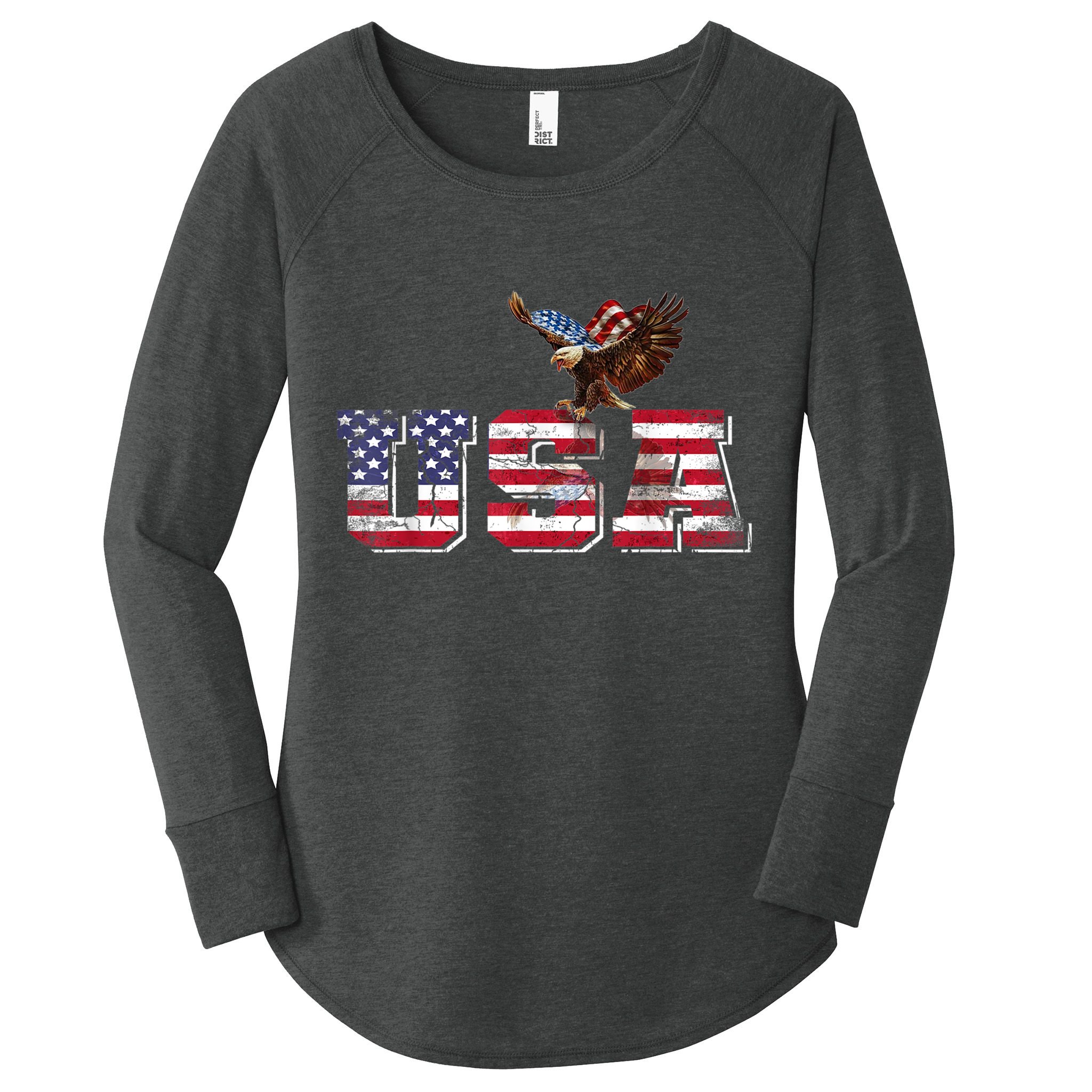 USA US American Flag Patriotic 4th Of July Bald Eagle Merica Women's Perfect Tri Tunic Long Sleeve Shirt