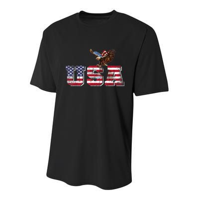 USA US American Flag Patriotic 4th Of July Bald Eagle Merica Youth Performance Sprint T-Shirt